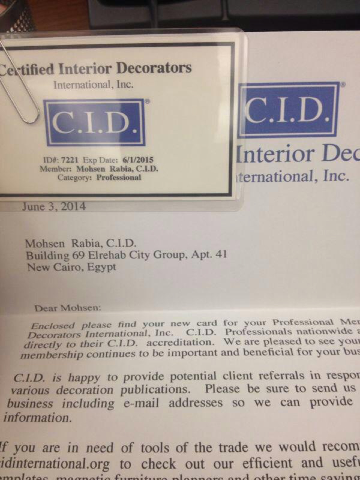 C.I.D. Professional Member Card