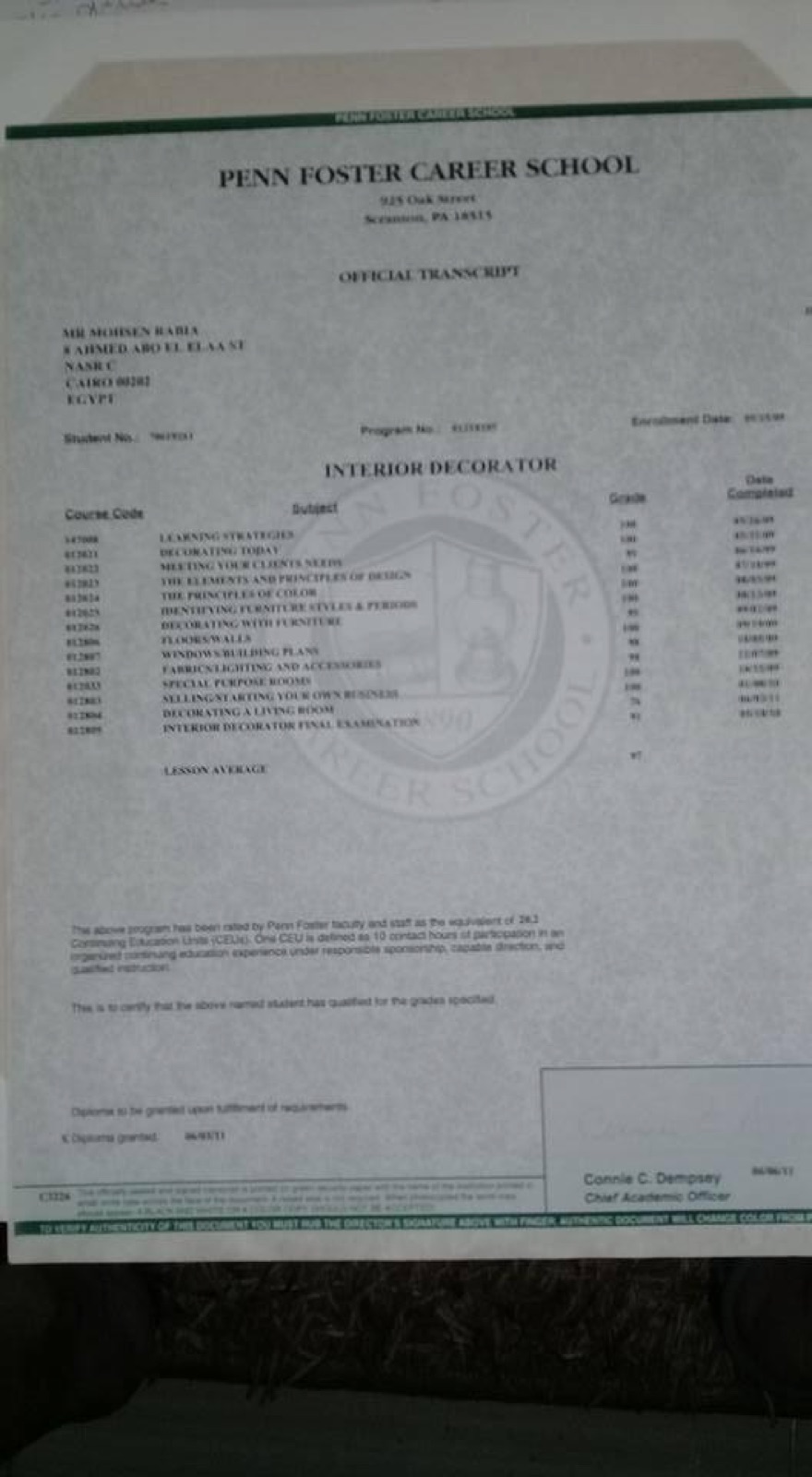 Official Transcript, 97 Average